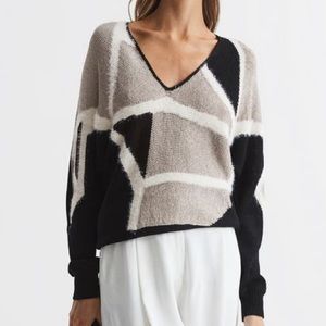 Reiss Madeline Metallic Spliced Pattern Sweater Size: Large